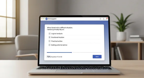 User taking an online Enneagram test on a laptop
