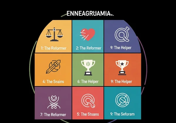 An infographic showing icons for all 9 Enneagram personality types.