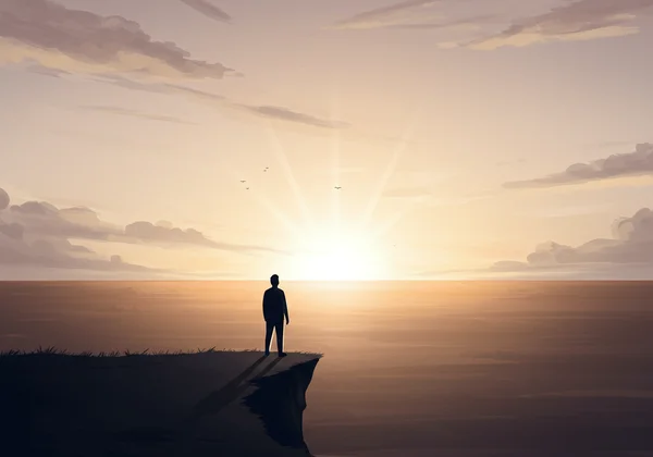 Person standing confidently, looking towards a bright future