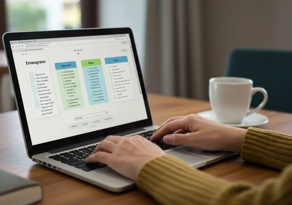 Person taking an Enneagram test on a laptop screen
