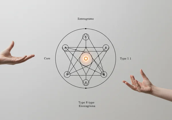 Simbol Enneagram menyorot jenis teras dan dua sayapnya.