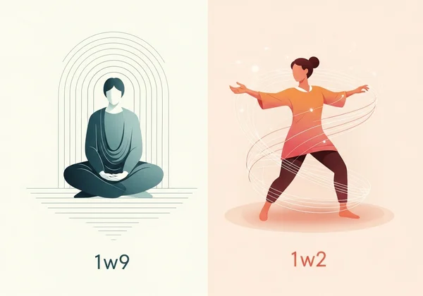 Two abstract figures, one calm, one expressive, representing wings