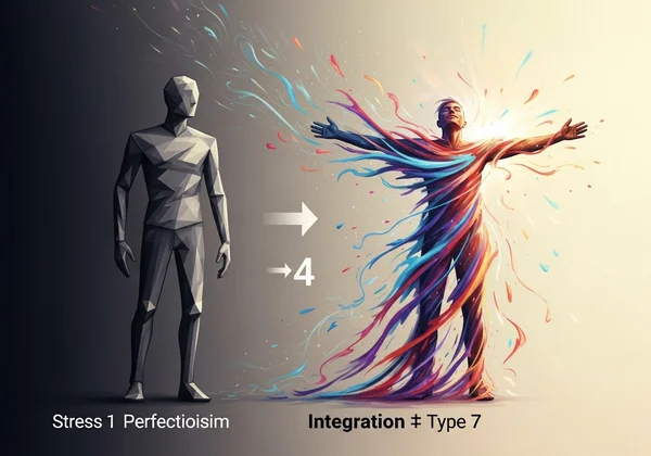 A figure transforming from rigid to flexible and joyful