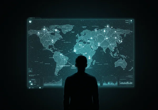 Persona mirando un mapa brillante de su mundo interior.