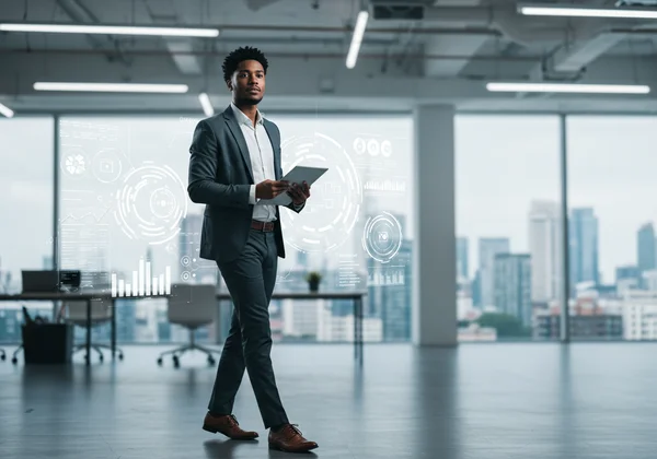 A dynamic leader in a modern office, symbolizing career success
